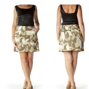 LOFT A-Line Skirt with Leaf Pattern in Cream and Brown